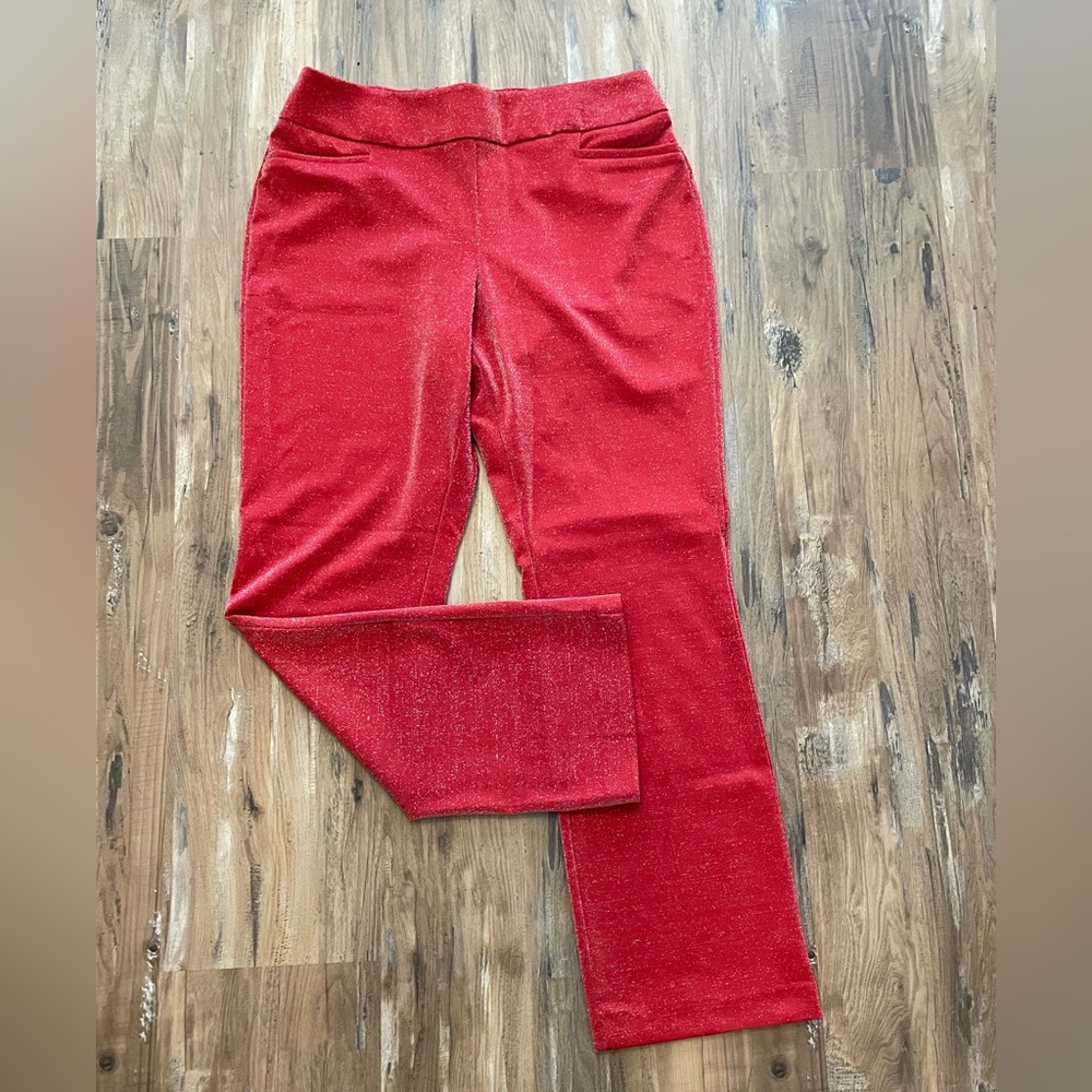 NY & Company Red Sparkle Pull On Dress Pant